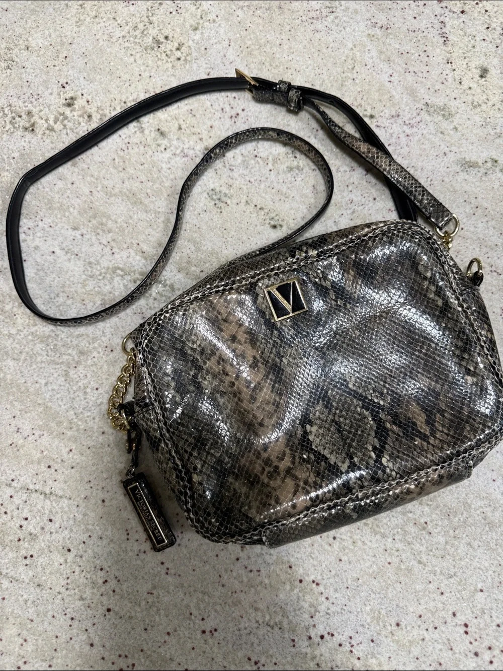 Victoria's Secret Snake-Print Crossbody Bag in Brown and Black